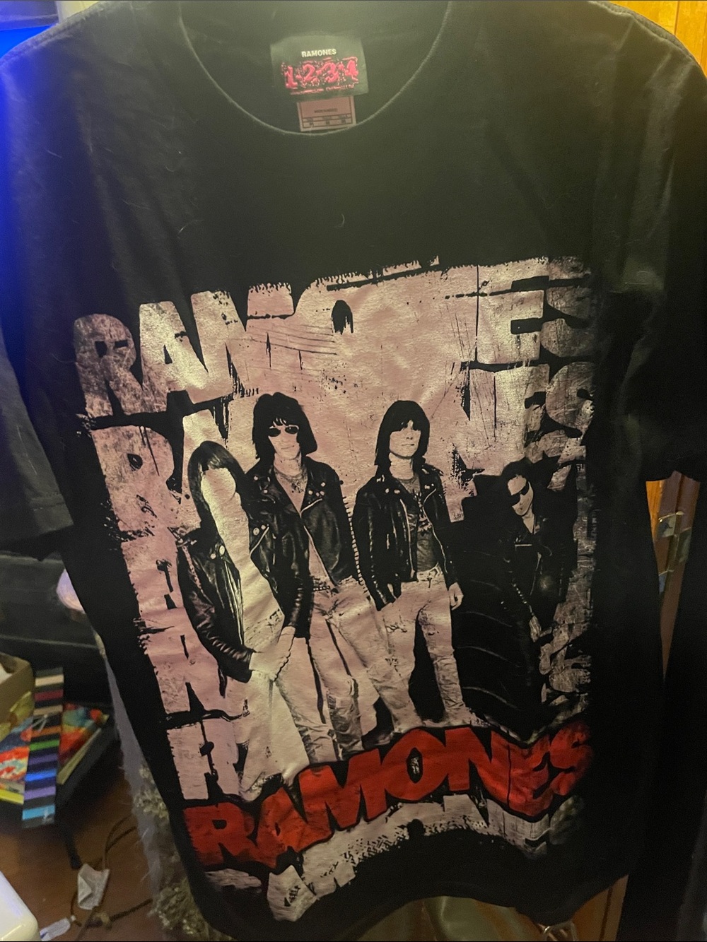 Ramones Black Graphic Band Tee with Red Logo